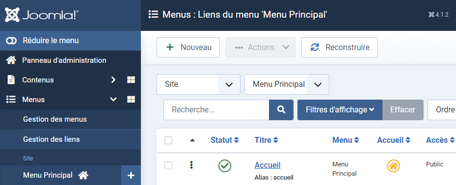 menu principal joomla 4