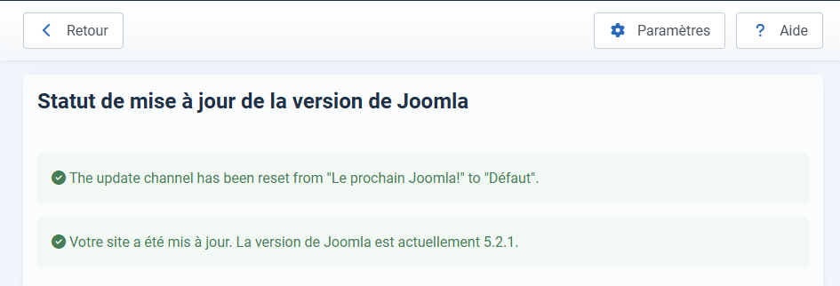 mise a jour Joomla 5 réussi 