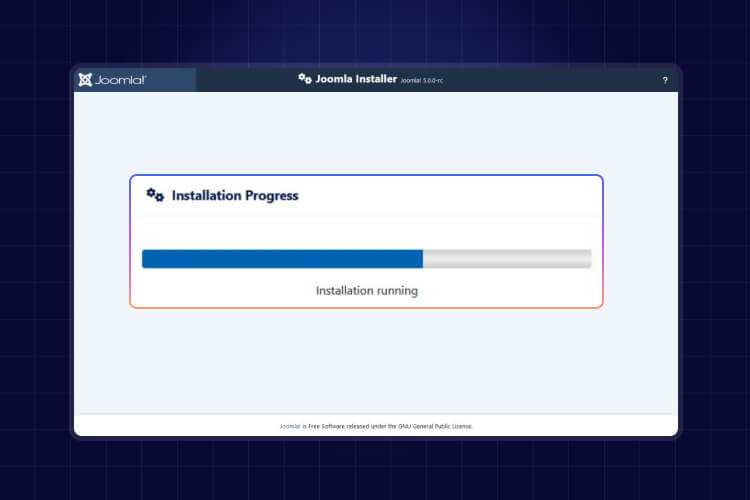 Joomla 5 : barre de progression de l'installation