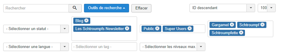 Joomla sélection multiple pour les articles