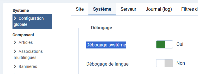 activez le système de débogage