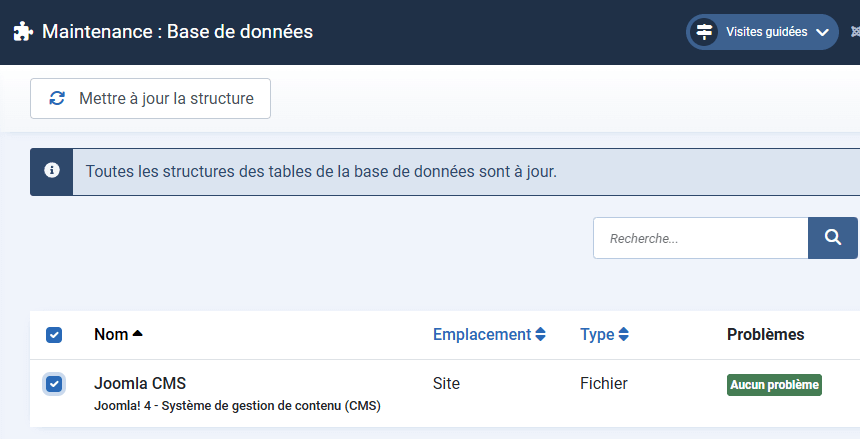Vérification de la structure de la base de données