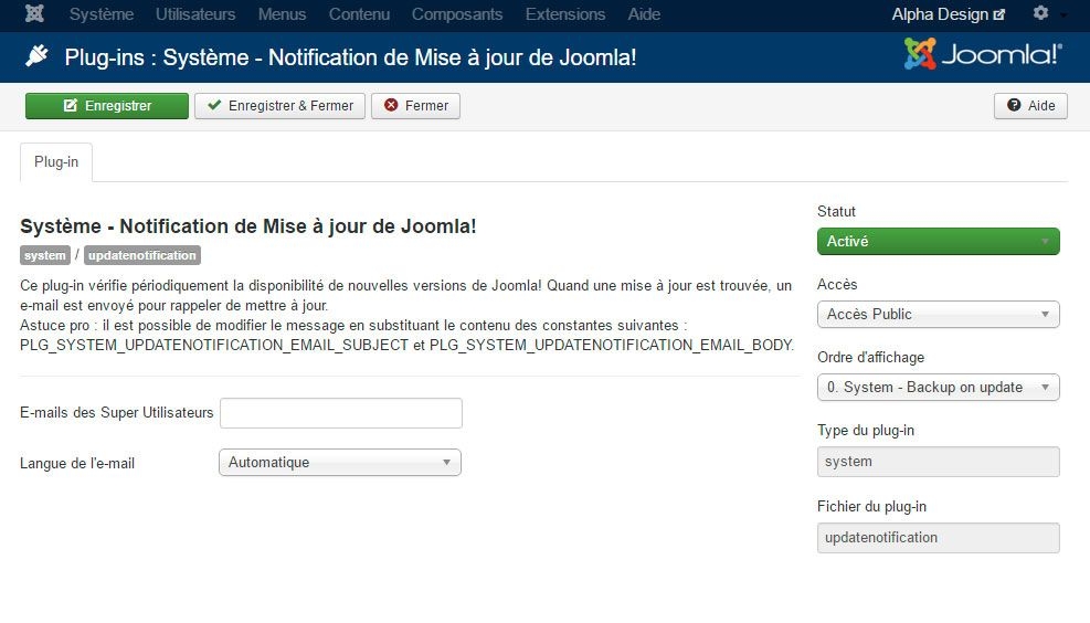Système Notification de Mise à jour de Joomla